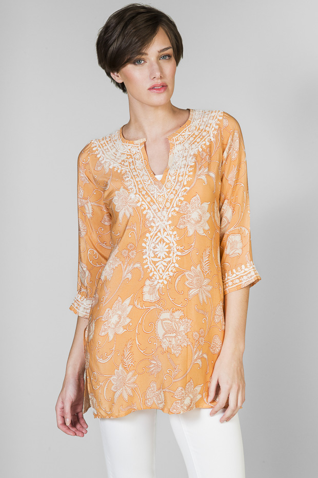 Audrey Apricot Silk Shirt - Amaya Textiles