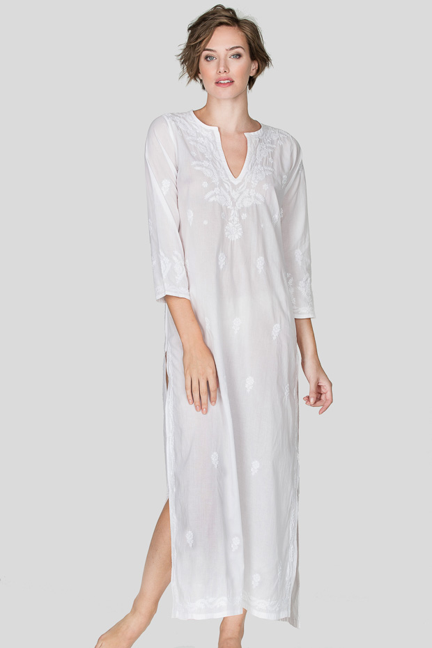 white cotton kaftan dress