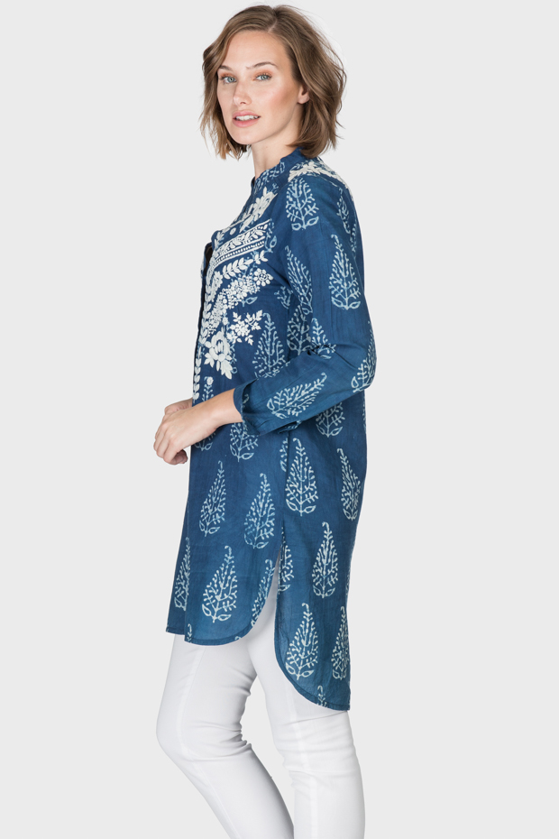 Kelsey Indigo Blue Cotton Shirt - Amaya Textiles