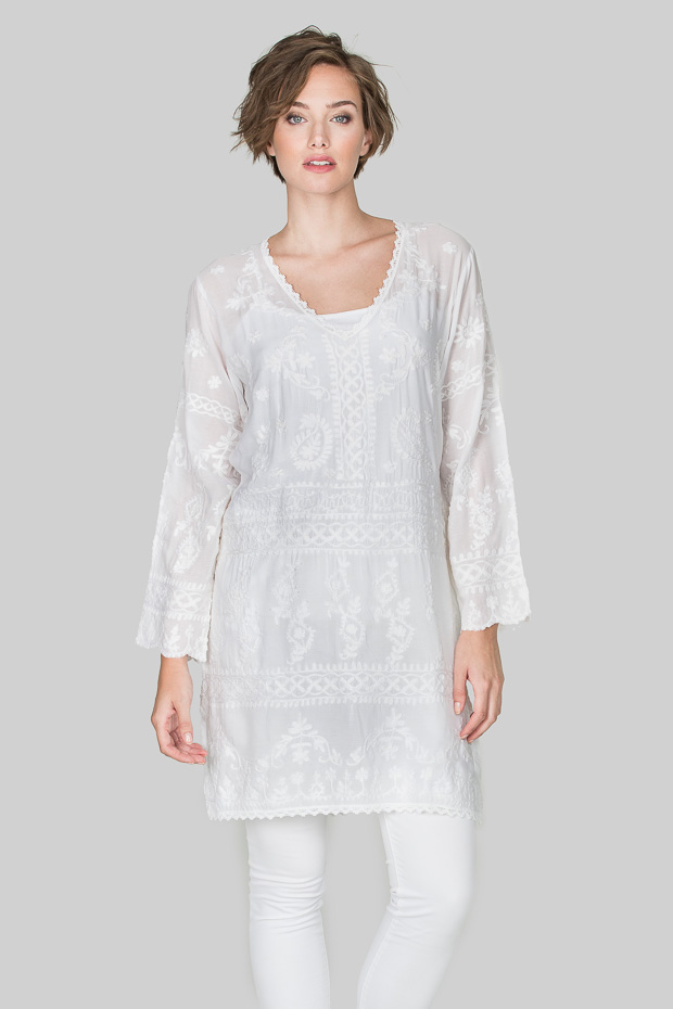 Kimberly White Cotton Dress - Amaya Textiles