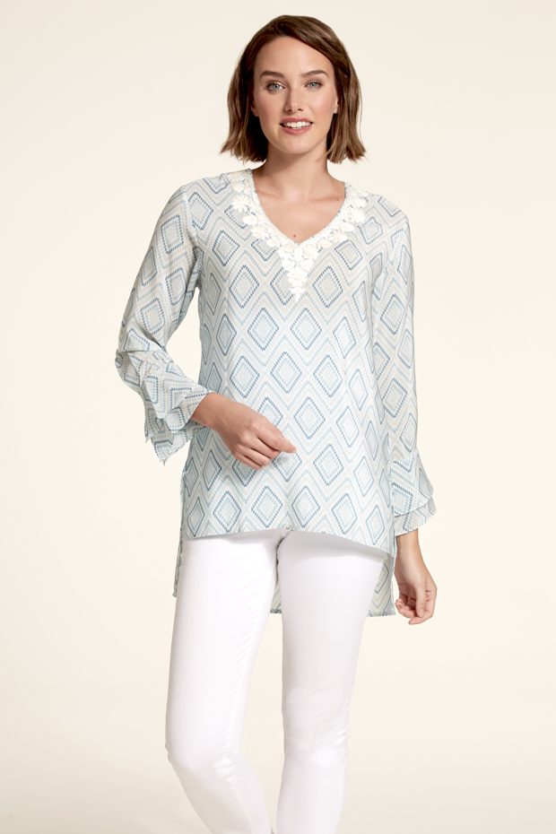Nova Aqua Silk Geometric Shirt - Amaya Textiles