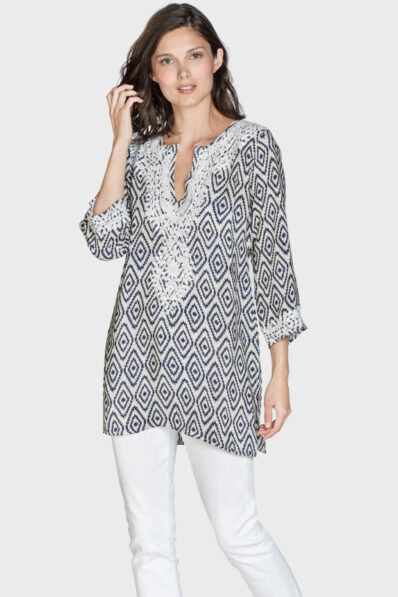 Cynthia Navy Silk Crepe Shirt - Amaya Textiles