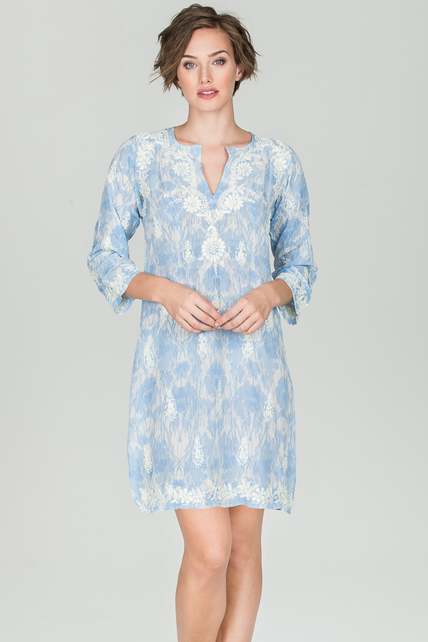 sky blue silk dress