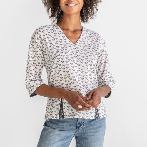 Finch Gray Cotton Bird Print Top