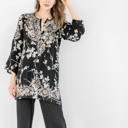 Neena Black and White Silk Crepe With Sequins