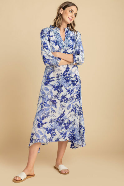 Nadine Blue Floral Silk Dress