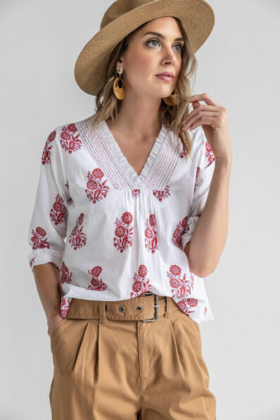 Rigby Red and White Cotton Top