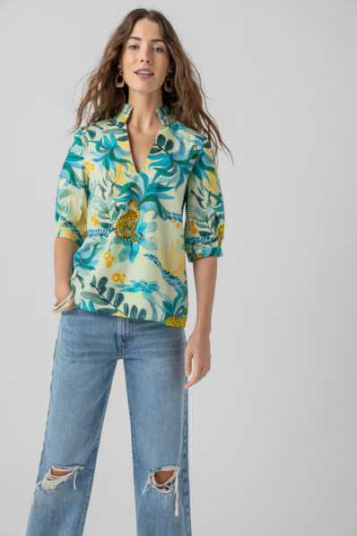 Crystal Blue Cotton Short Sleeve Top