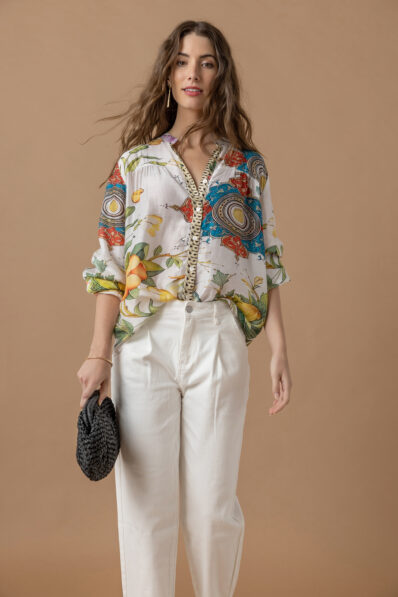Natalia Button Front Floral Print Shirt