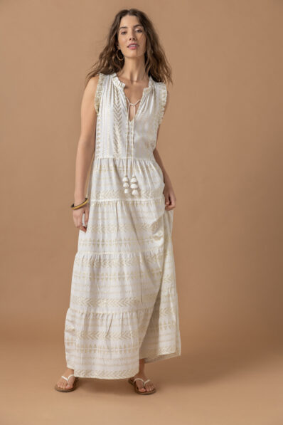 Sloan White Cotton Sleeveless Maxi