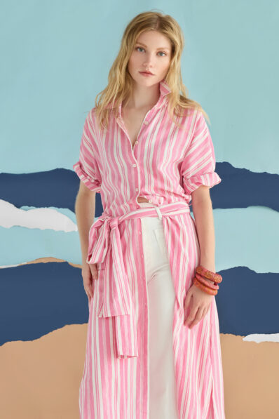 Arabella Pink Stripe Shirt Dress