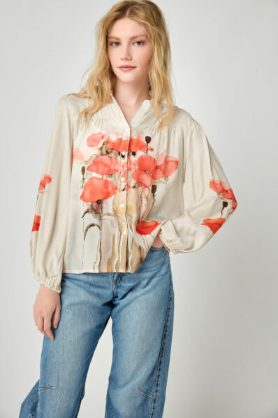 Margaux Coral Poppy Print Shirt