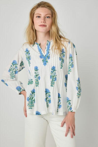 Petra Blue Block Print Cotton Shirt