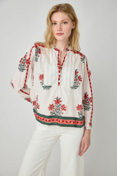Mora Red and White Cotton Top